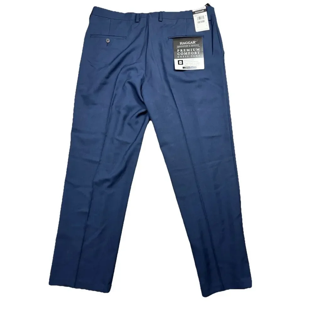 Haggar Premium Comfort Mens Straight Fit Dress Flat Front Pant 36W x 29L‎ Navy
